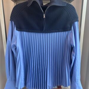 Jonathan Simkhai Navy Ribbed Zip-Neck with Periwinkle Pleated Body